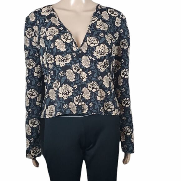 NWT Nasty Gal Black & Tan Floral Button Up Blouse - Picture 2 of 6